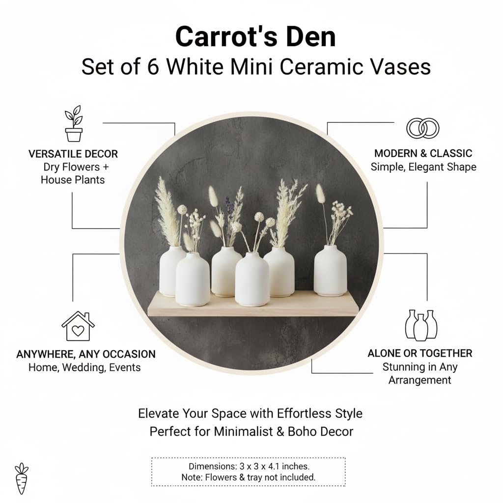 Carrot's Den empty white vase as a decorative accent on desk or shelf.