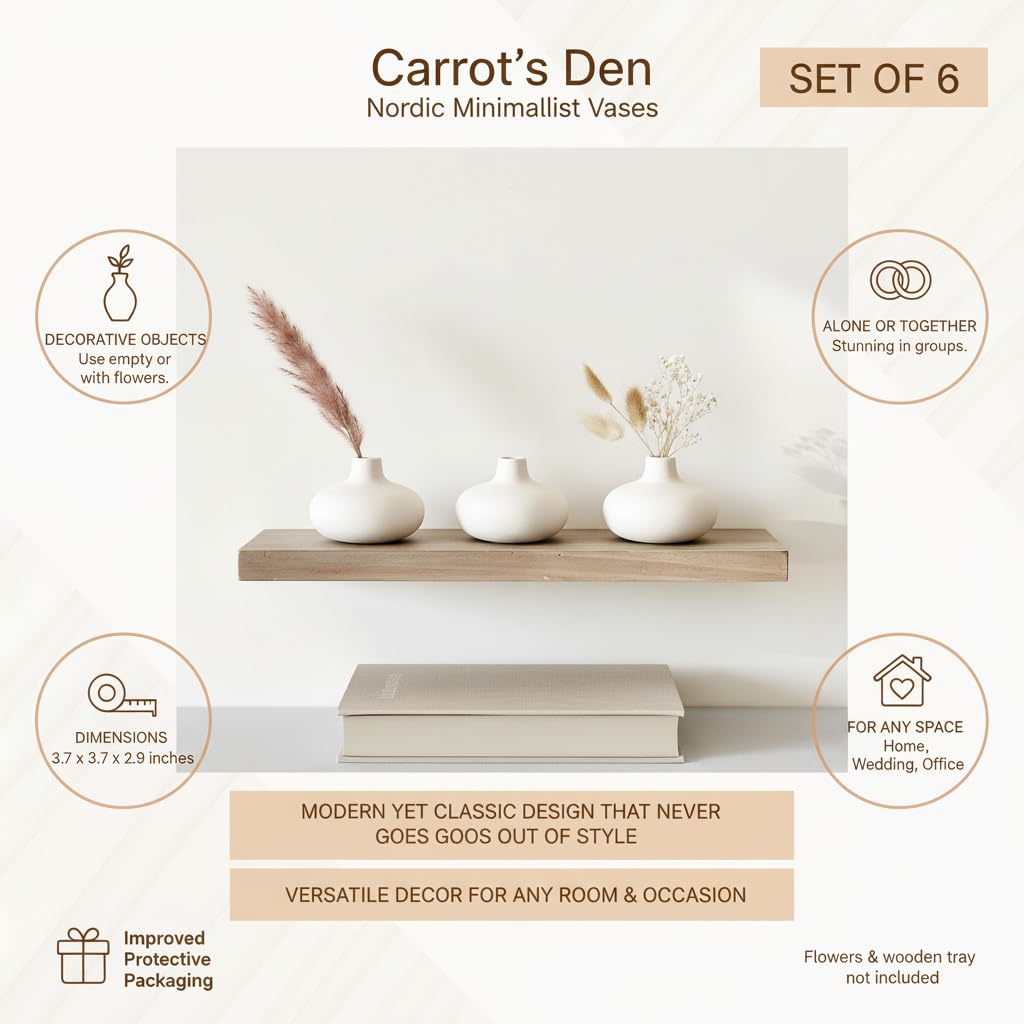 Carrot's Den minimalist white ceramic donut bud vase six-pack for elegant centerpieces