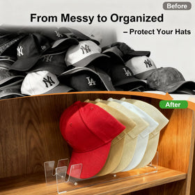 CARUUYI hat organizer stand fits on a dresser or closet shelf for quick access.