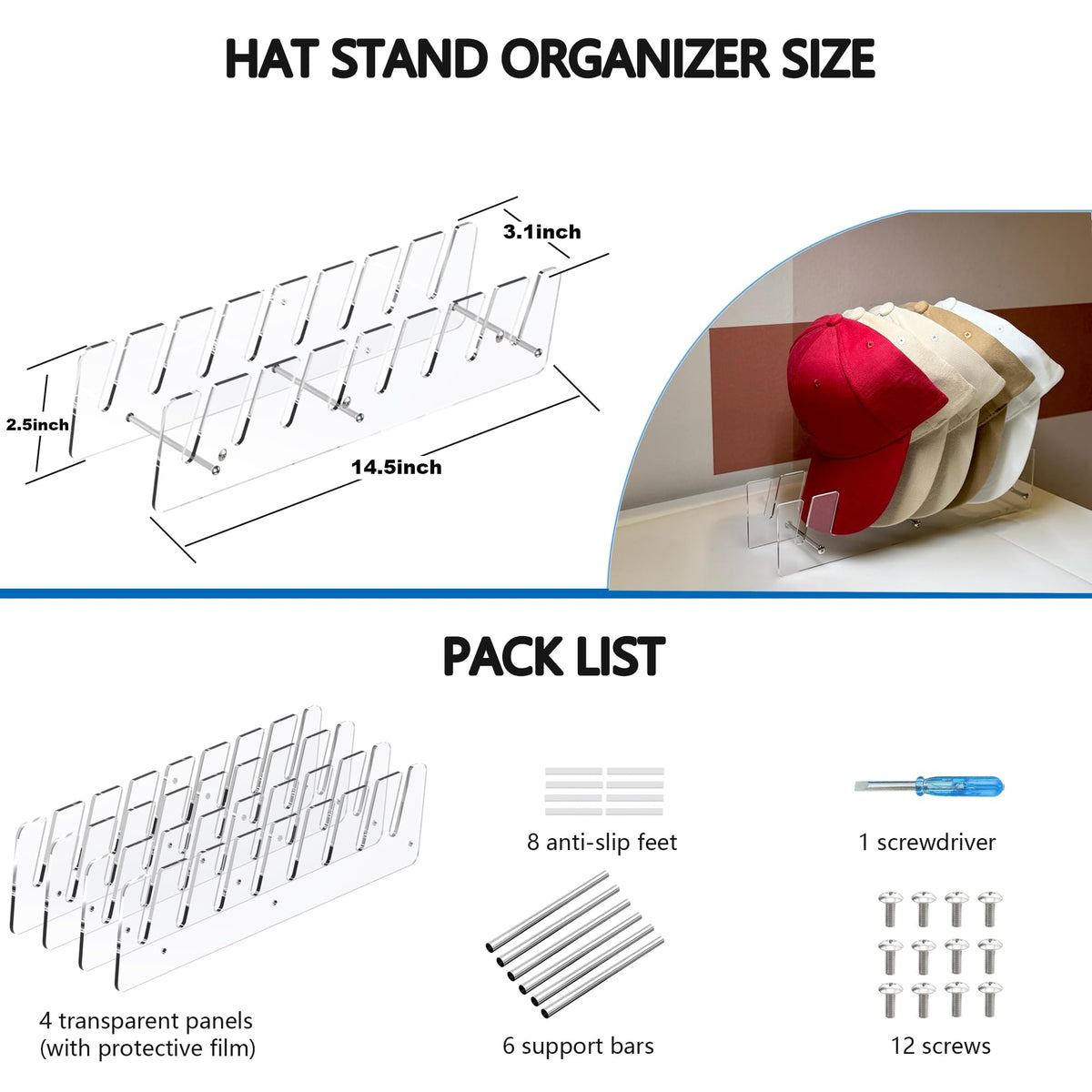 CARUUYI hat storage stand keeps entryways or bedrooms neat and organized.
