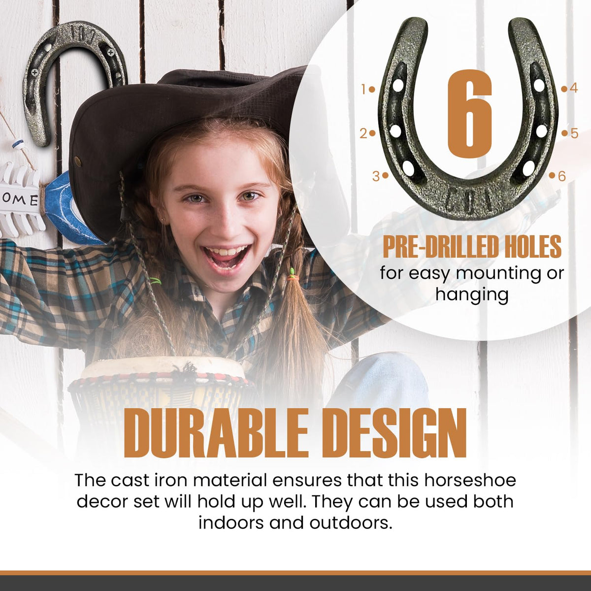 Carvers Olde Iron mini horseshoes with pre-drilled holes for easy mounting.