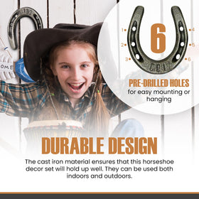 Carvers Olde Iron mini horseshoes with pre-drilled holes for easy mounting.