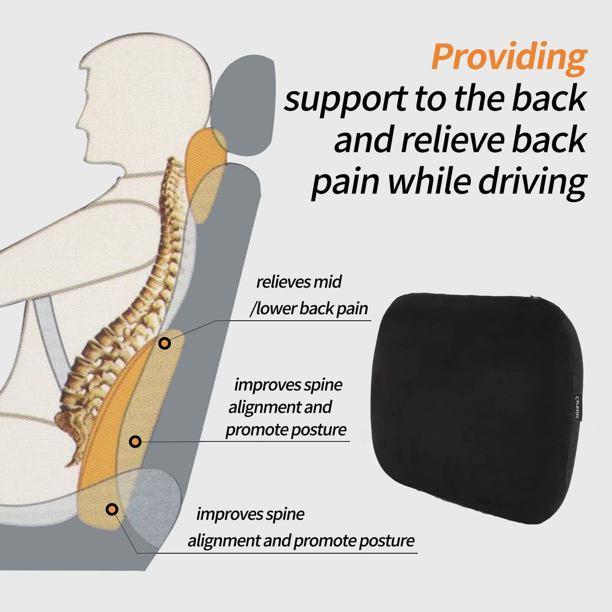 Carwales Emulsion Lumbar Pillow on an office chair for extended work comfort