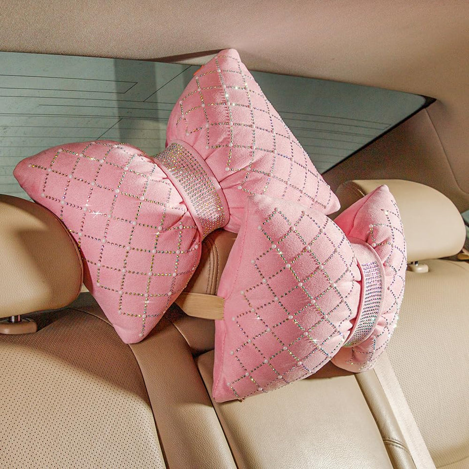 Carwales headrest pillow pink sparkly for stylish travel neck support.