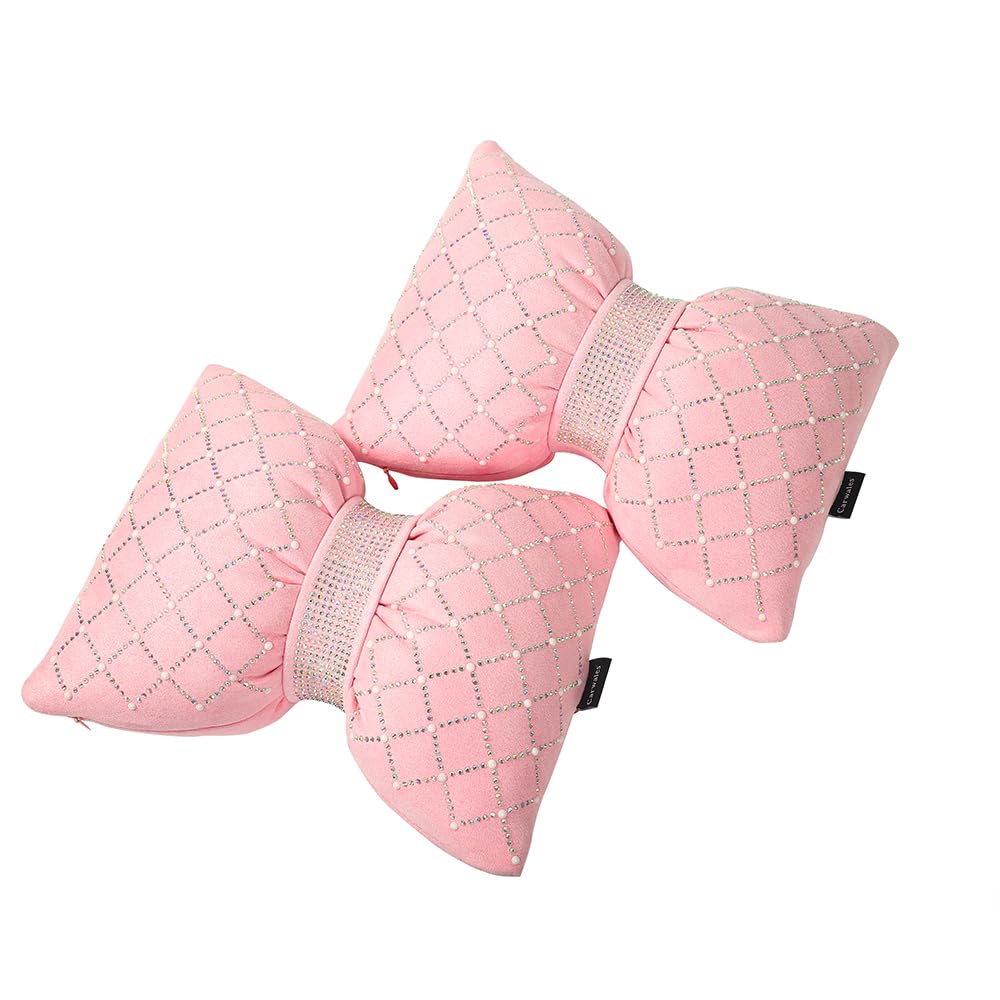 Carwales pink bow headrest pillow for cozy long drives.