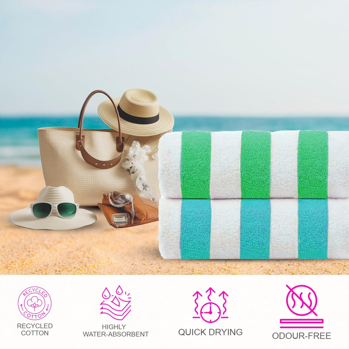 Casa Copenhagen Cabana blue stripe towel delivers quick-dry performance for poolside lounging.