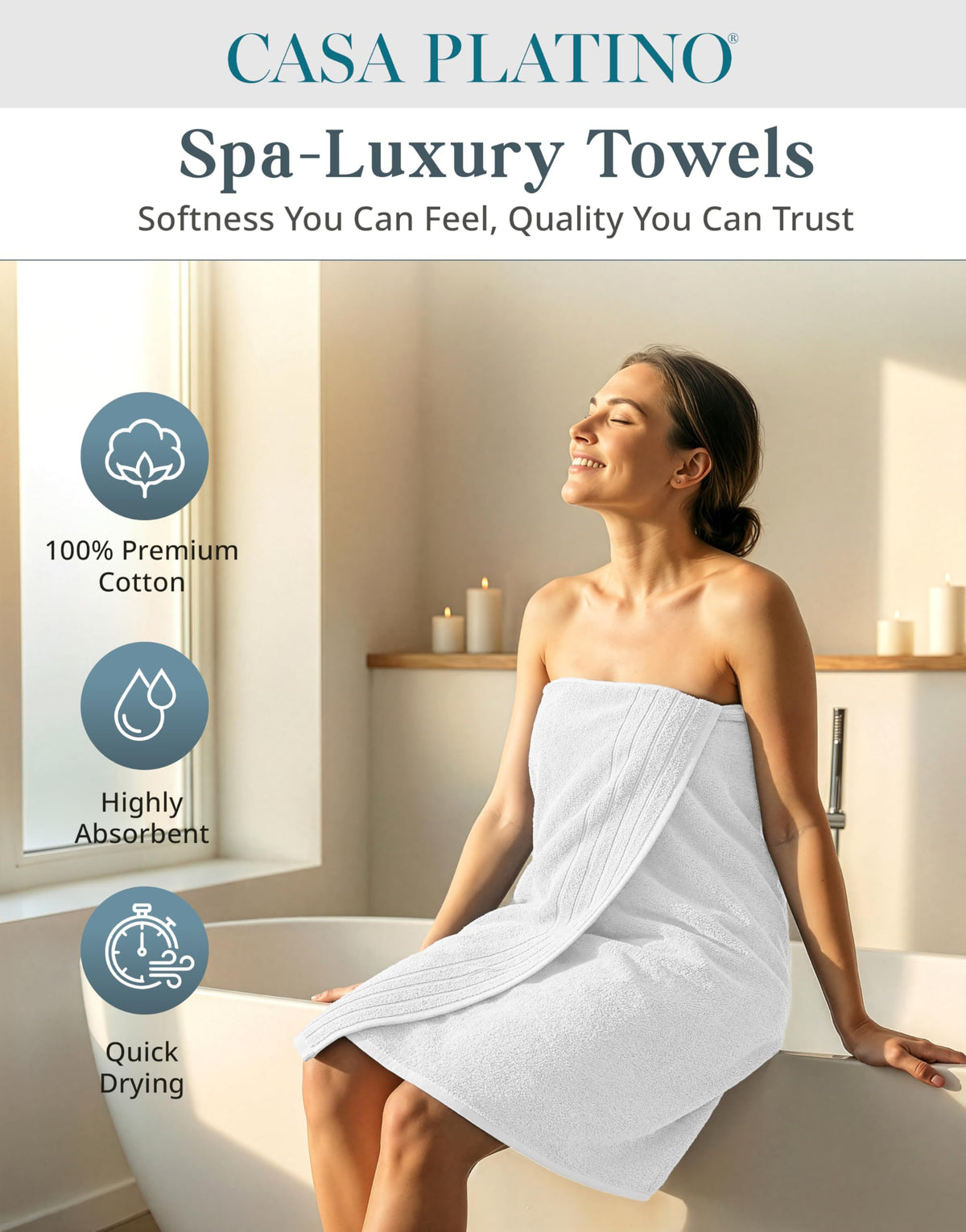 Casa Platino hand towel 16x28 for daily quick-dry hand drying