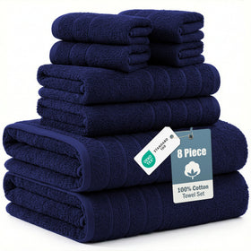 Casa Platino 8-piece bath towel set in navy blue for a spa-like bathroom upgrade