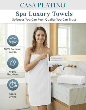 Casa Platino bath towels 30x60 displayed to highlight absorbency and plush texture.