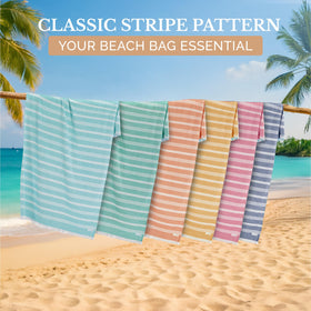 Oversized 39x71 inch towel offers generous coverage at the shore