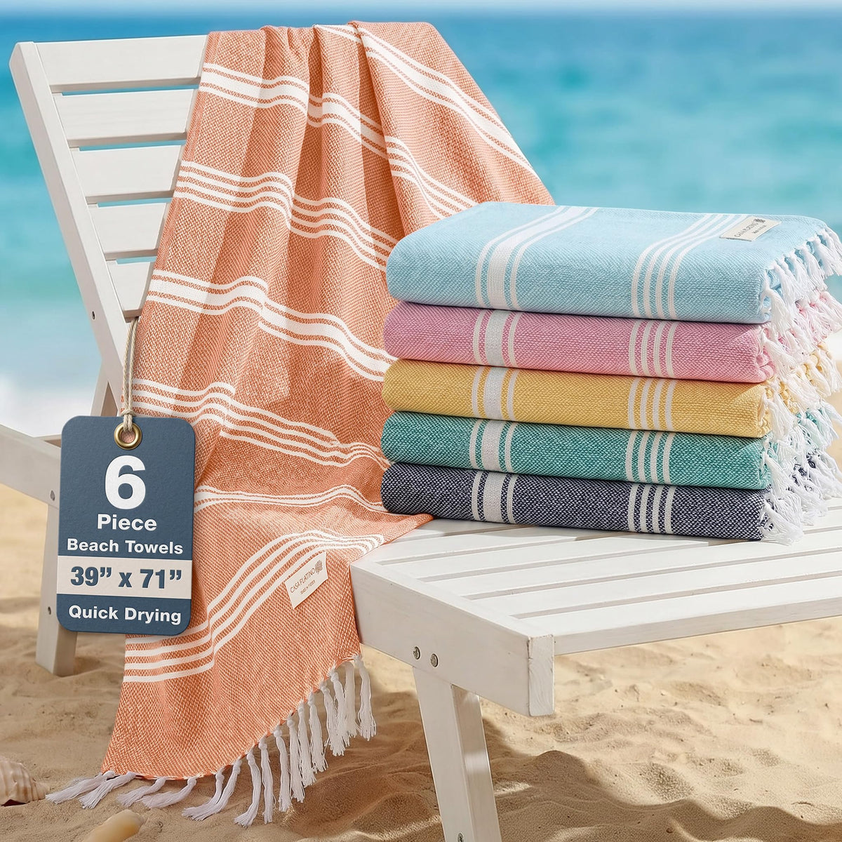 Casa Platino sand-free towel on the beach for quick sand removal