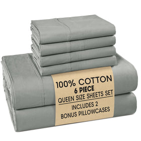 Casa Platino queen gray percale close-up shows breathable crisp weave for all-season comfort
