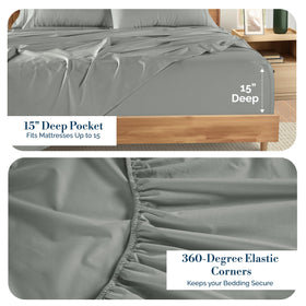Casa Platino queen fitted sheet with 15-inch pocket demonstrates secure fit