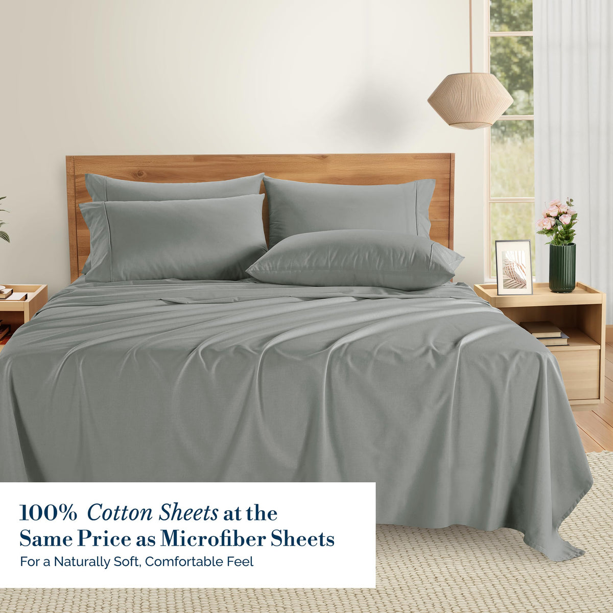 Casa Platino queen flat sheet gray laid flat to reveal generous dimensions