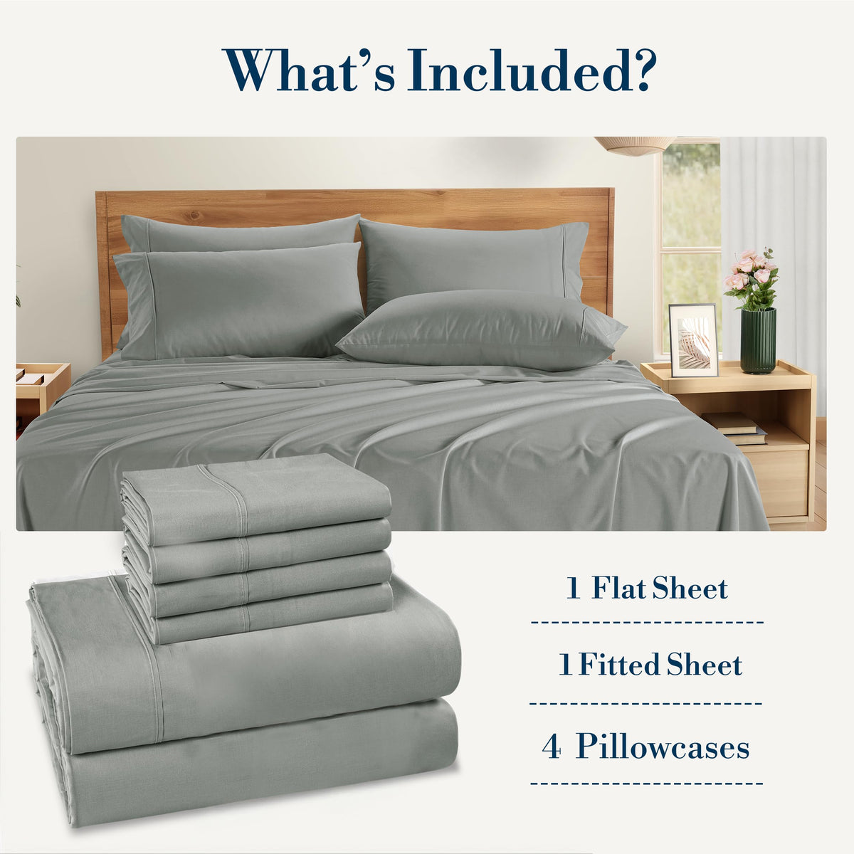 Casa Platino four gray pillowcases illustrate coordinated bedding set