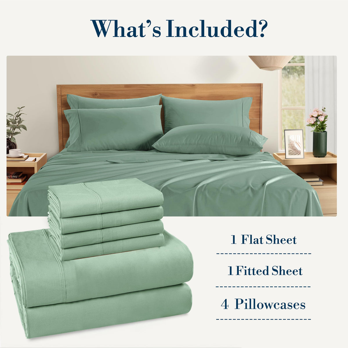 Casa Platino queen sheets flat and fitted demonstrate secure 15-inch pockets.