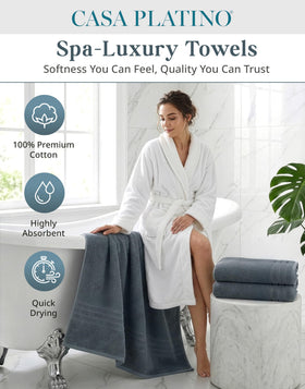 Casa Platino four-pack towels displayed for daily luxury and convenience