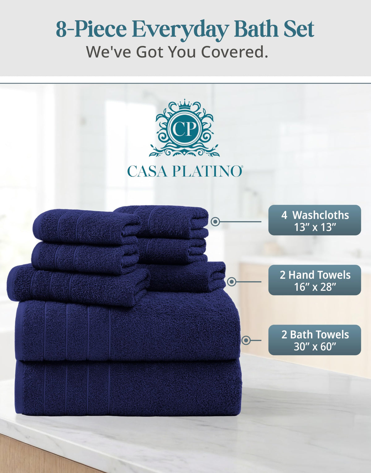 Casa Platino washcloth 13x13 compact softness for quick cleansing