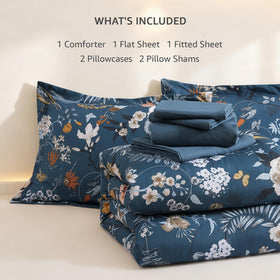 CASAAGUSTO blue floral bedding close-up showing premium fabric quality.
