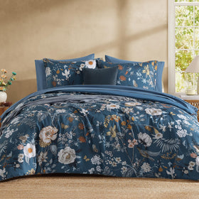 CASAAGUSTO queen comforter with blue floral print, ideal for all-season coziness.