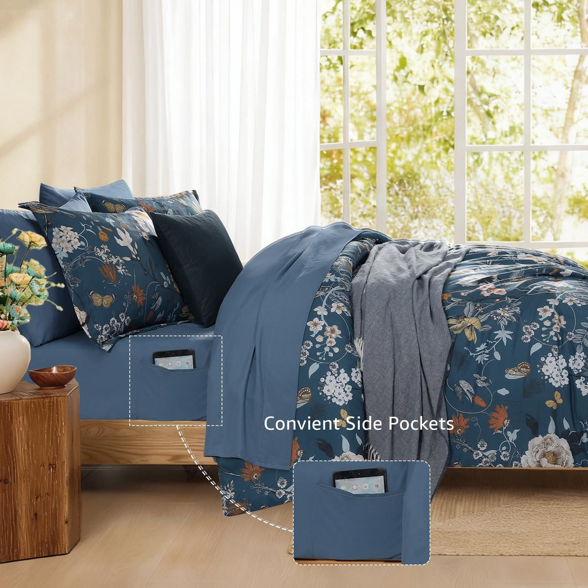 CASAAGUSTO queen pillowcases with blue florals for restful sleep.