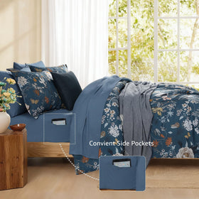CASAAGUSTO queen pillowcases with blue florals for restful sleep.