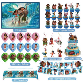 CasaCraze Moana balloons and toppers add color and whimsy to cups and cake