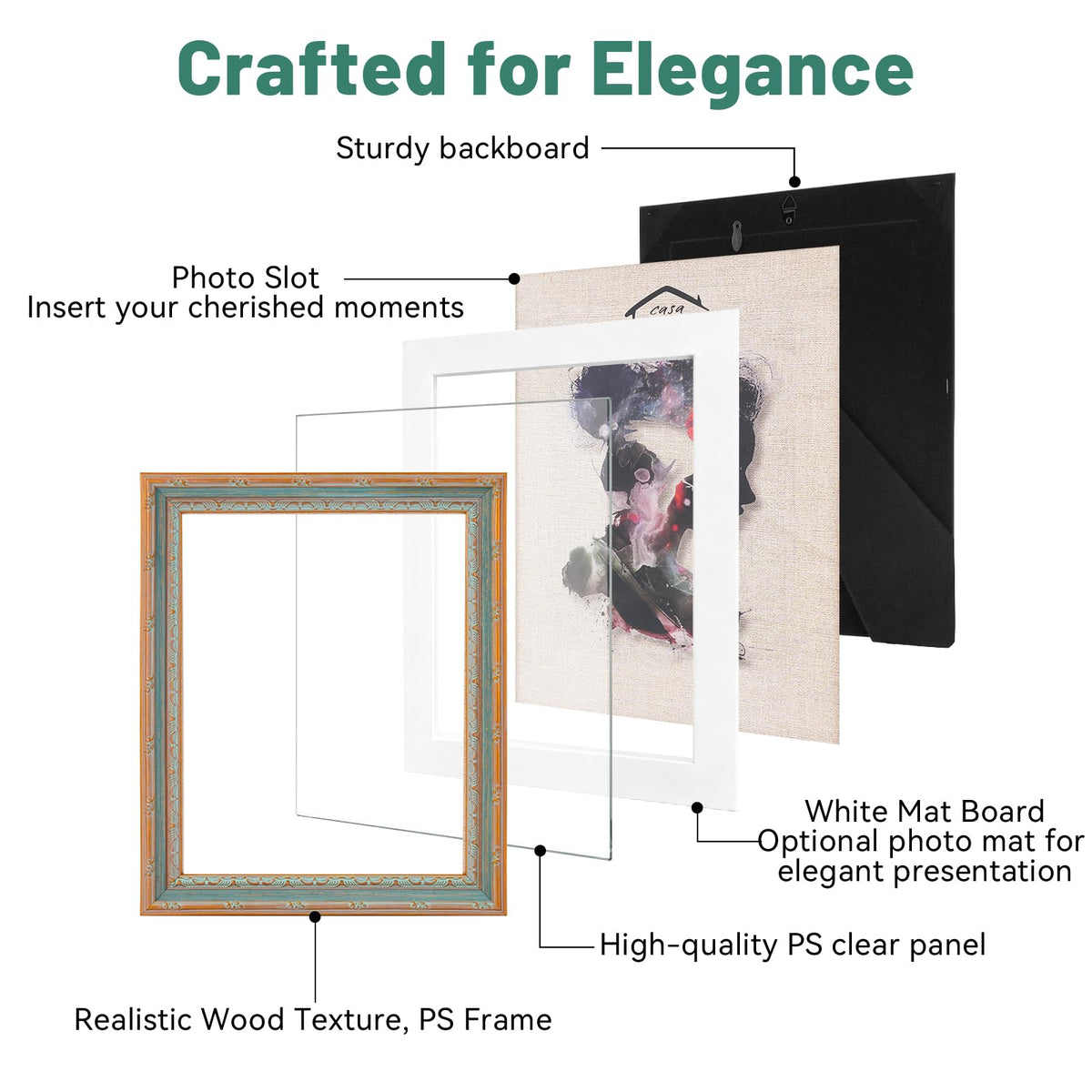 CasaDHG blue 11x14 vintage frame side angle highlights slim profile.