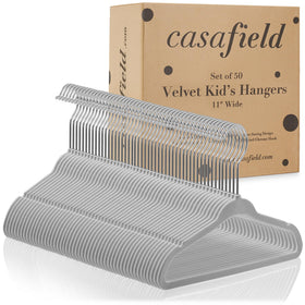 Casafield 50 Velvet Baby Hangers feature precise shoulder notches for organization.