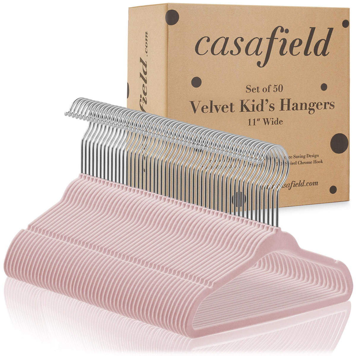 Casafield velvet baby hangers 11in packaged for easy storage and gifting.
