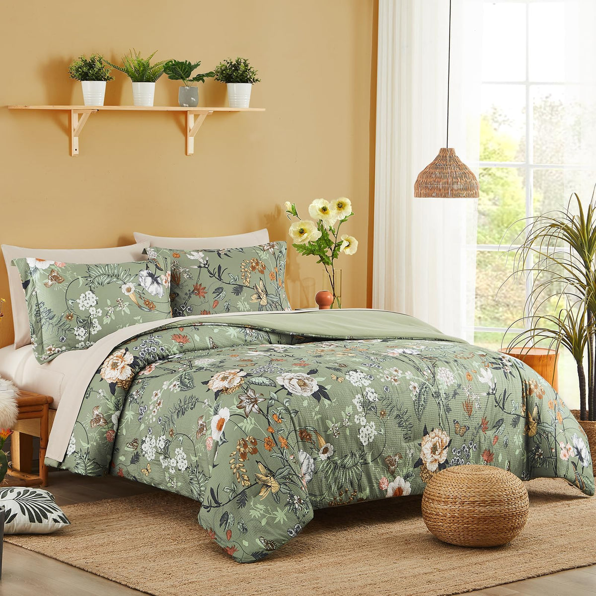 CASAAGUSTO botanical butterfly embroidery detail highlighting vibrant decor