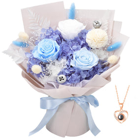 Casaido blue preserved flower bouquet with lasting color without water