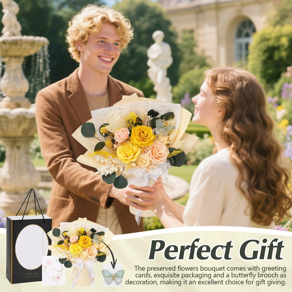 Casaido bouquet in elegant gift box, ideal for special occasions.