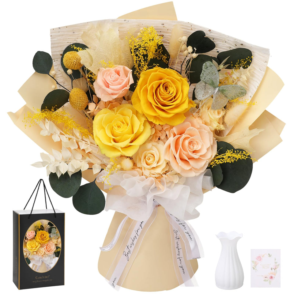 Casaido preserved flowers: 6 yellow roses bouquet ready for delivery and gifting.