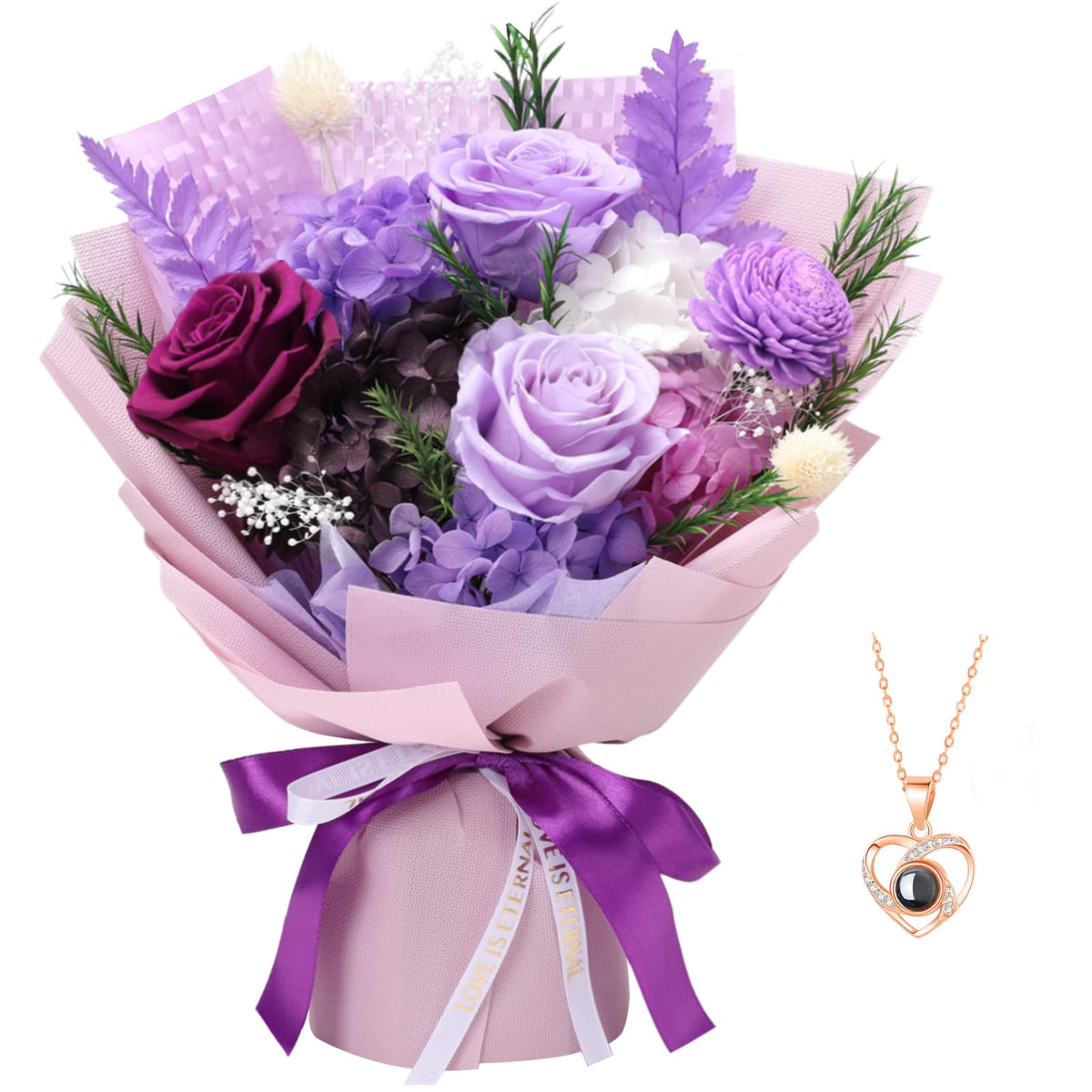 Casaido preserved purple roses bouquet with lasting color and natural look