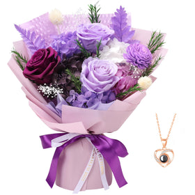 Casaido preserved purple roses bouquet with lasting color and natural look