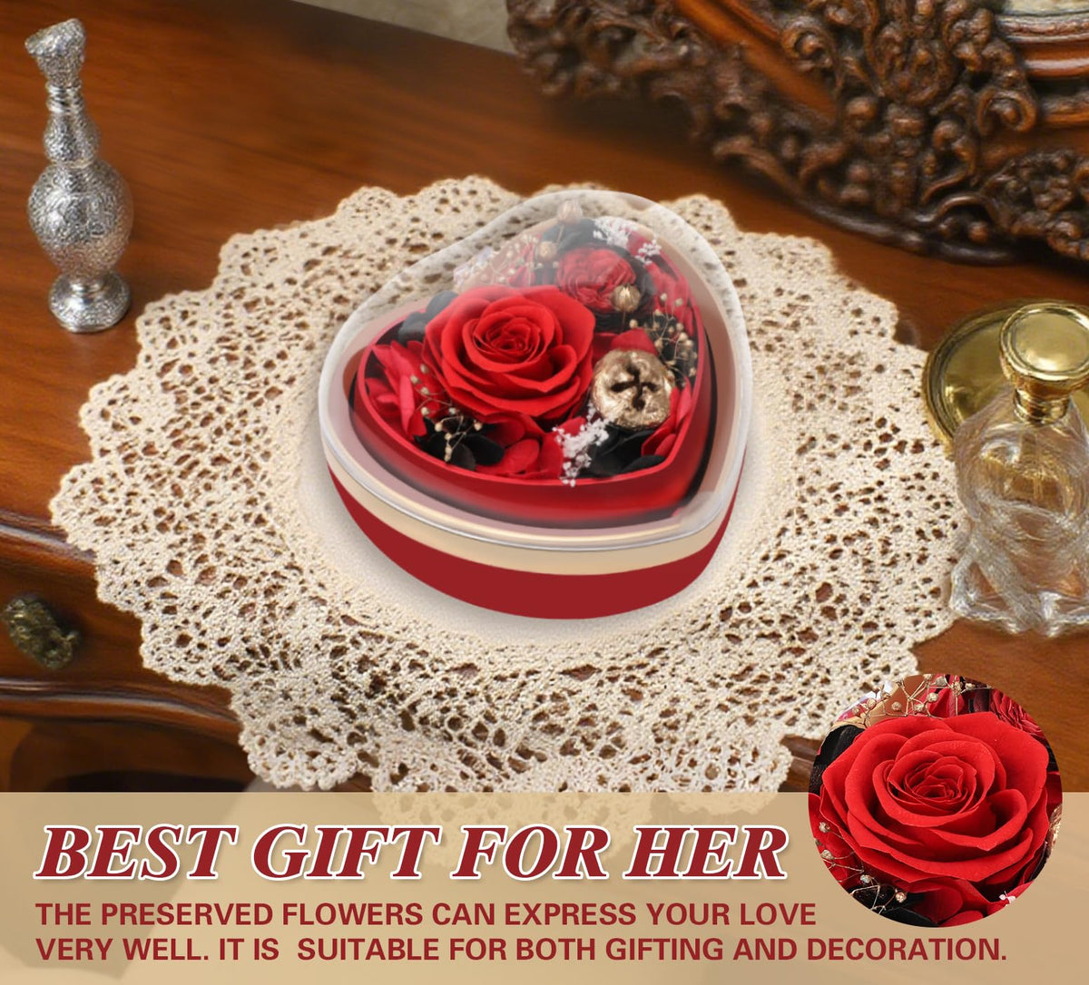 Casaido preserved rose vivid color close-up; long-lasting keepsake idea