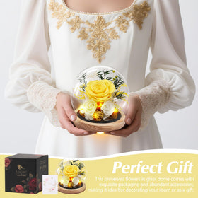 Casaido preserved yellow rose with LED base glows softly for romantic ambiance