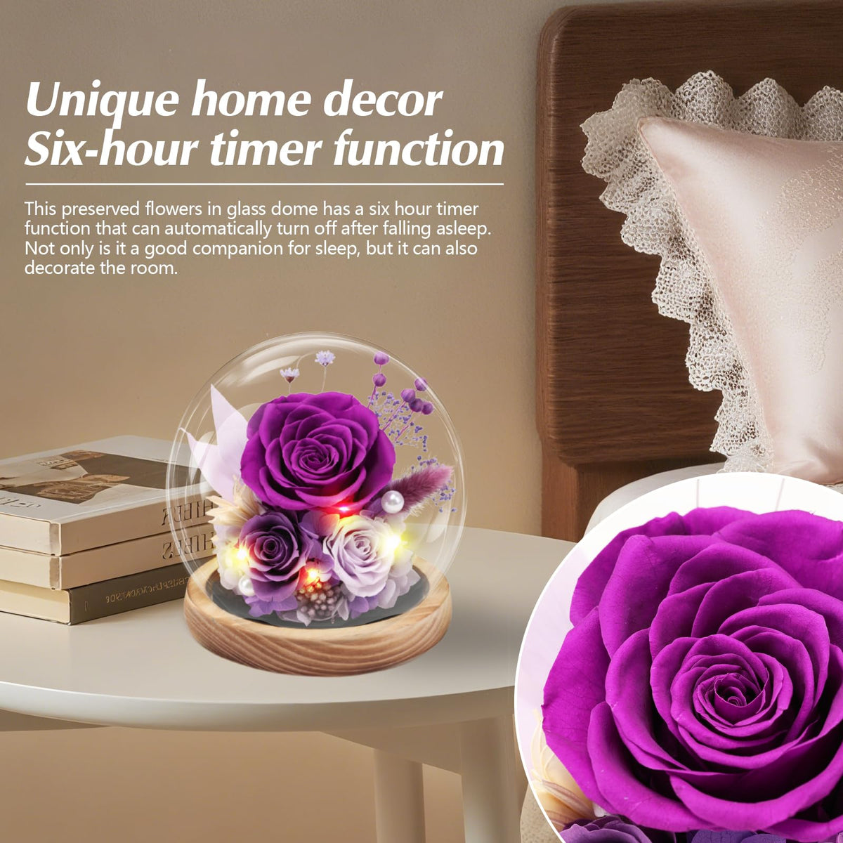 Close-up of Casaido preserved rose highlighting vibrant petals and craftsmanship.