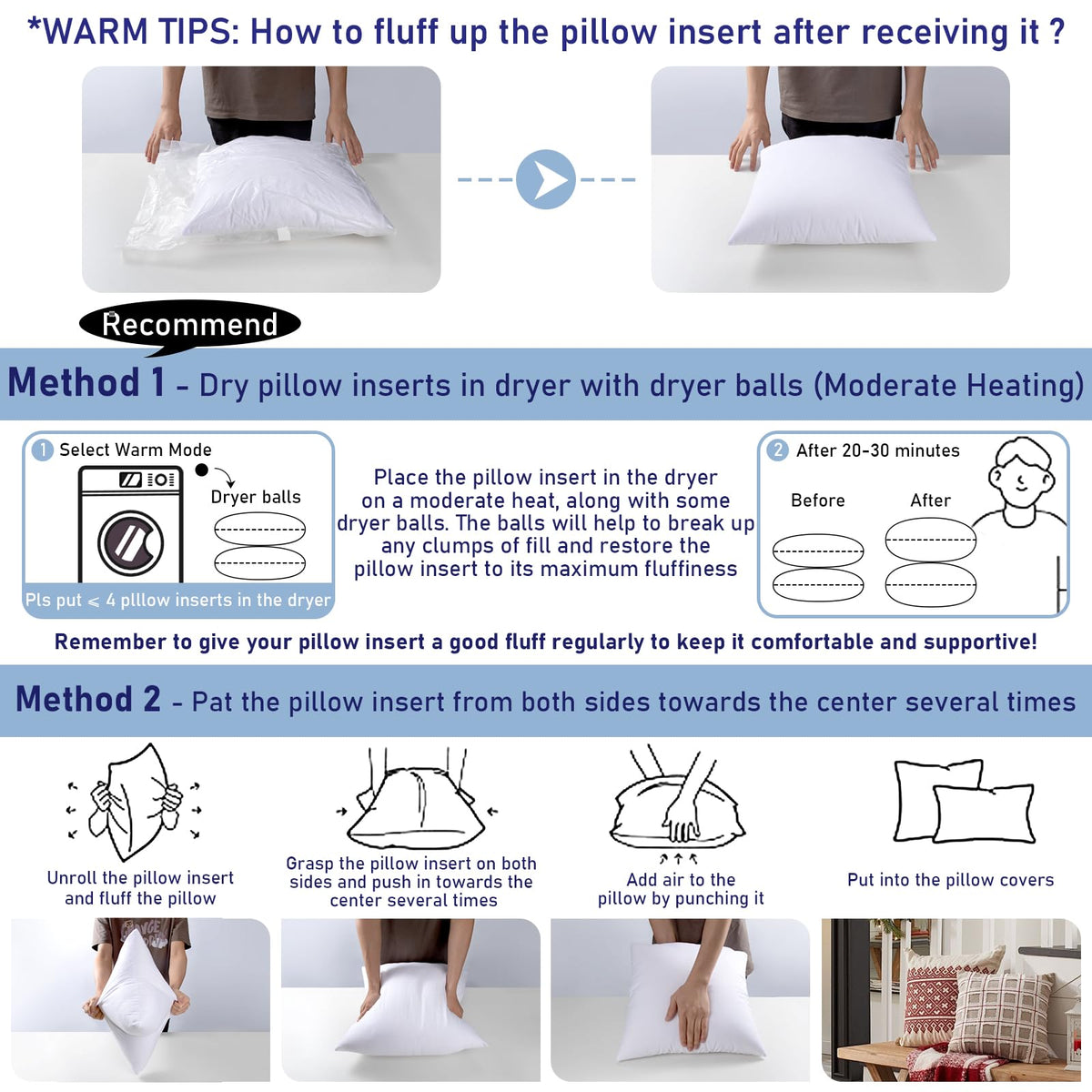 CasaJoy four-pack pillow inserts ready for seasonal refreshes.