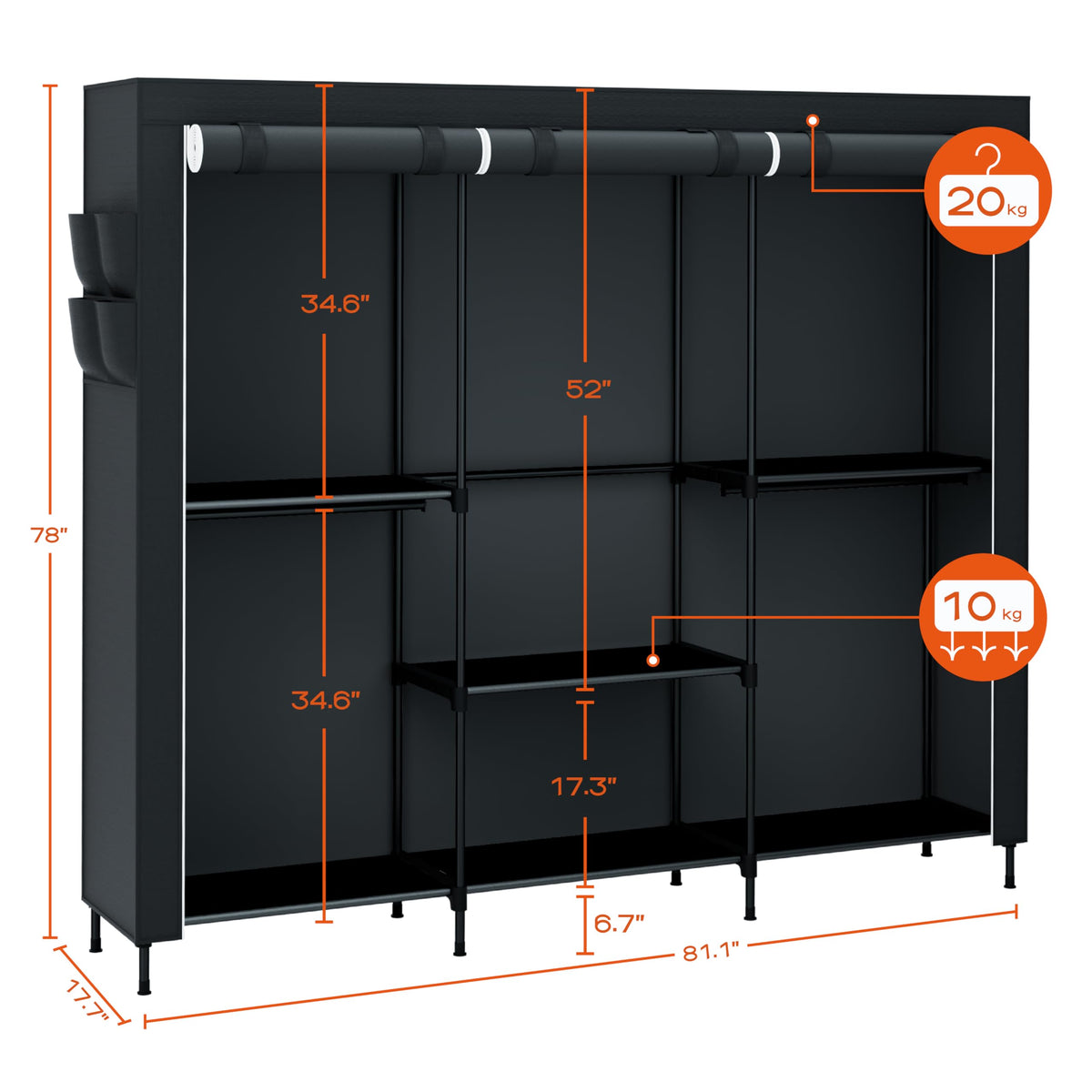 Casamaya closet top compartments for boxes and bags