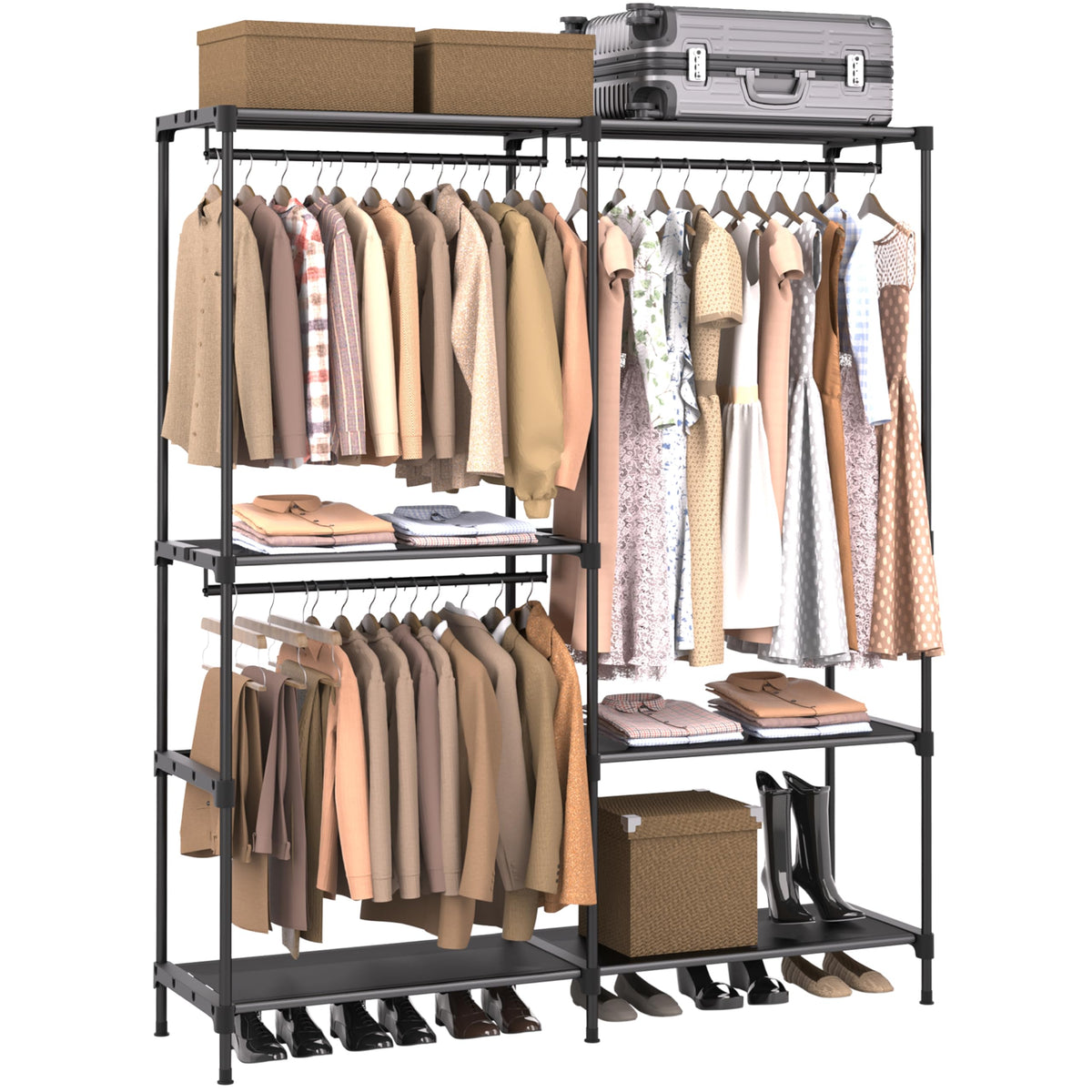 Casamaya clothes rack front view showing large capacity for organized outfits