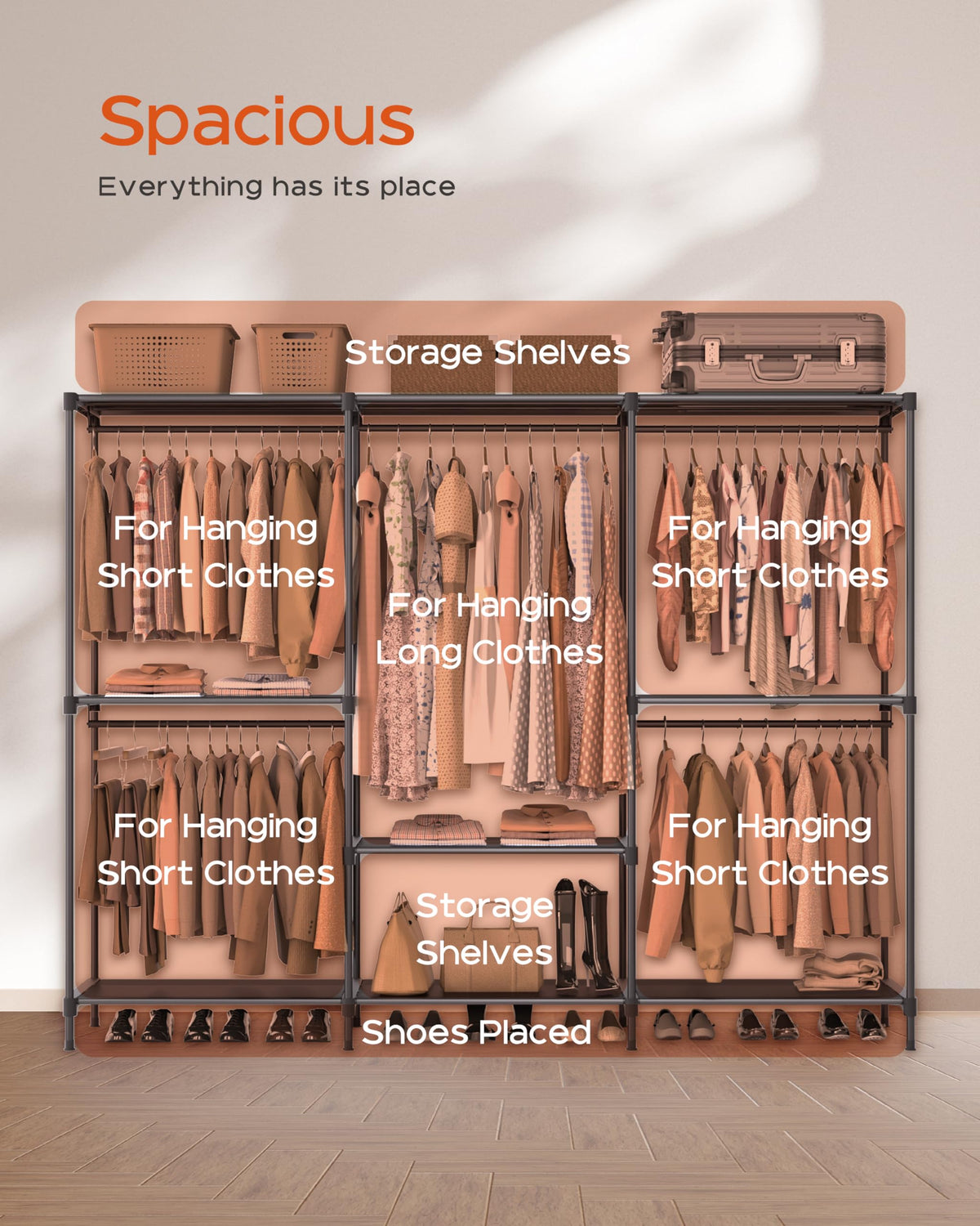 CASAMAYA clothes rack with five hanging rods for mixed garments