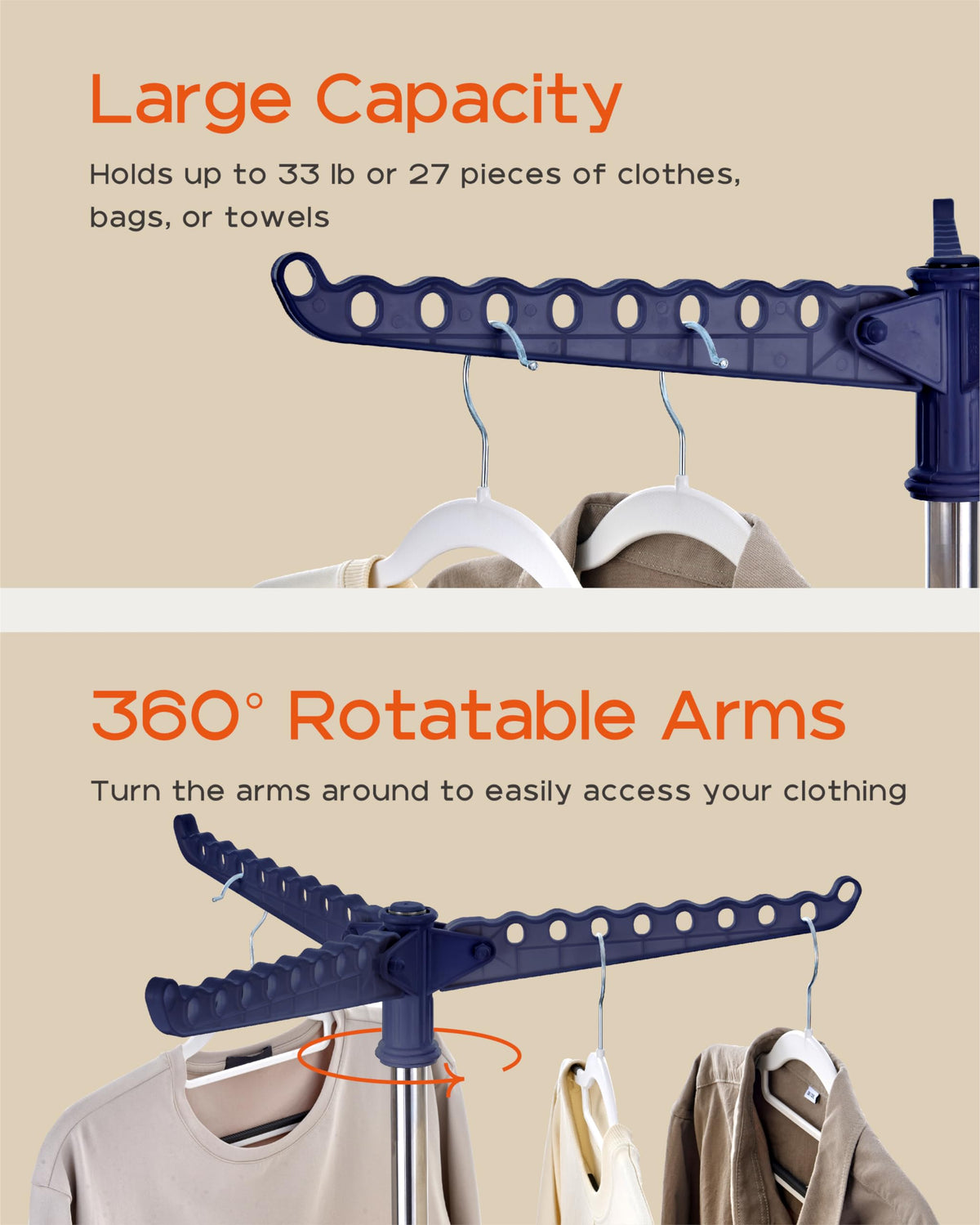 CASAMAYA 360-degree swivel adds easy access to hanging clothes
