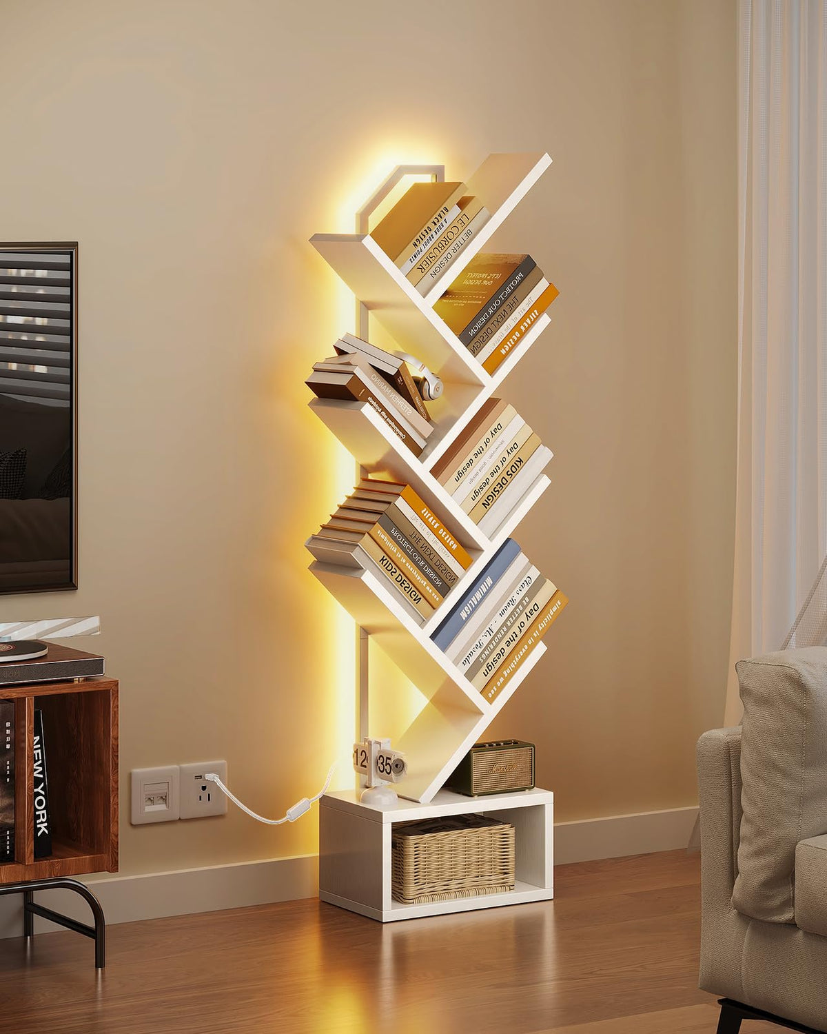 Casaottima 6 tier narrow bookcase fits small rooms while organizing books and decor.