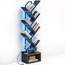 Casaottima 6-tier tree bookshelf with integrated light strip for ambient reading