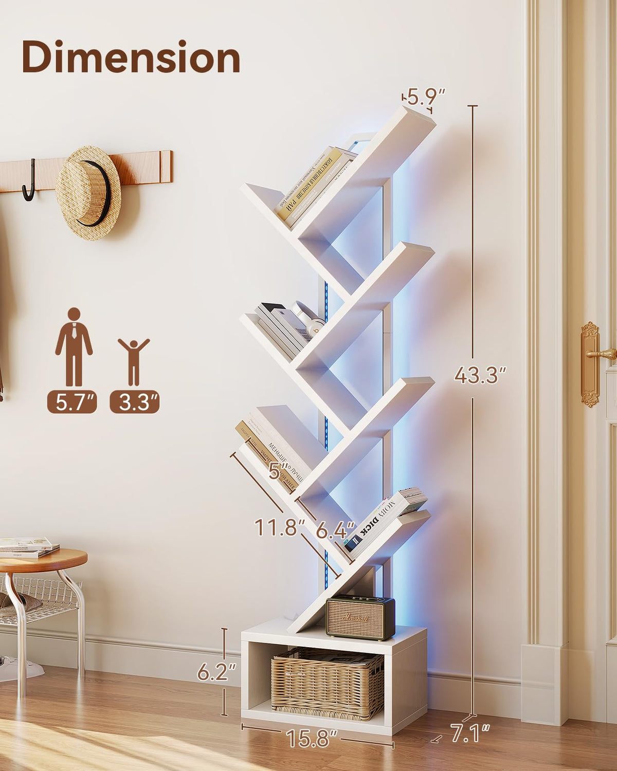 Casaottima tall steel and wood shelf provides sturdy storage for home office essentials.