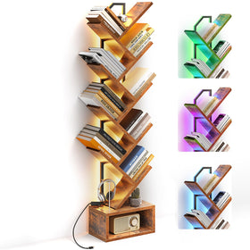 Casaottima tree bookshelf with LED strip for ambient living room lighting