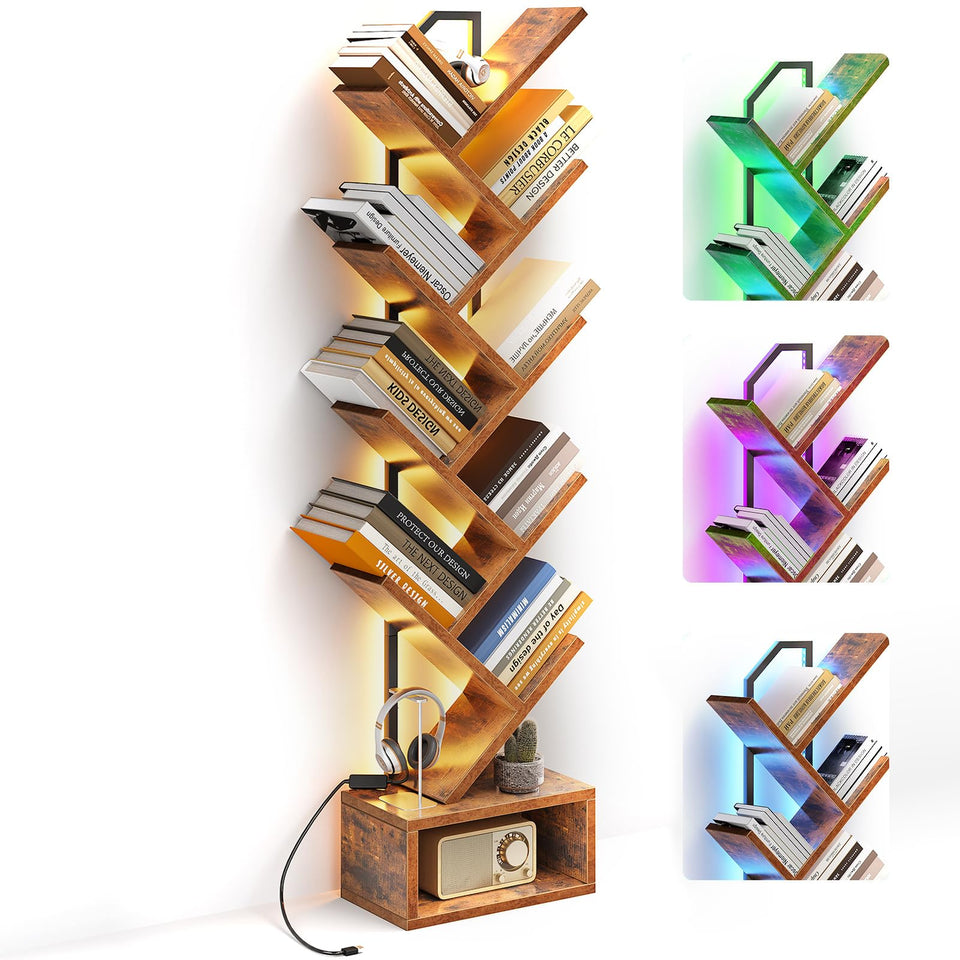 Casaottima tree bookshelf with LED strip for ambient living room lighting