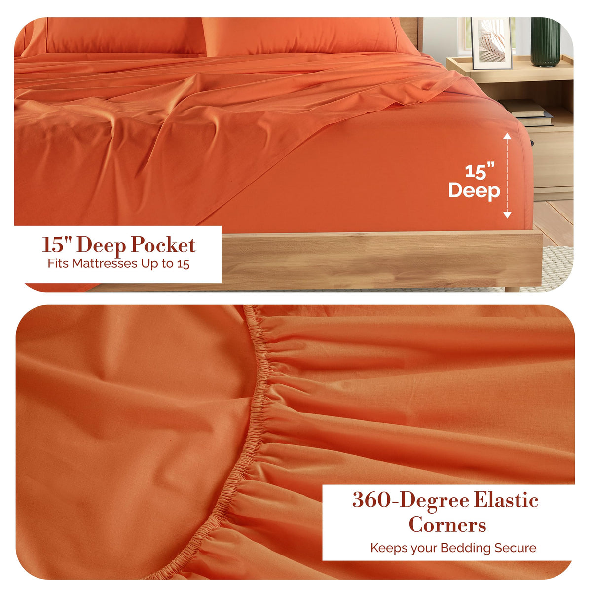 Casa Platino queen fitted sheet with a 15 inch deep pocket secures the mattress.